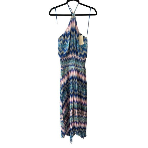 NWT Ramy Brook Giana Chevron Print Halter Maxi Dress Handkerchief Hem, Size M - Picture 2 of 14